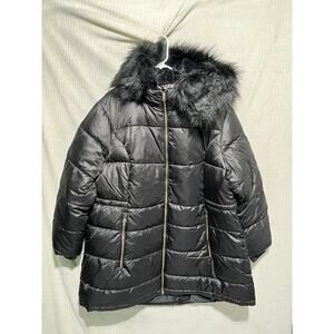 Jessica Simpson Black Faux Fur-Trim Long Puffer Coat Size 3X